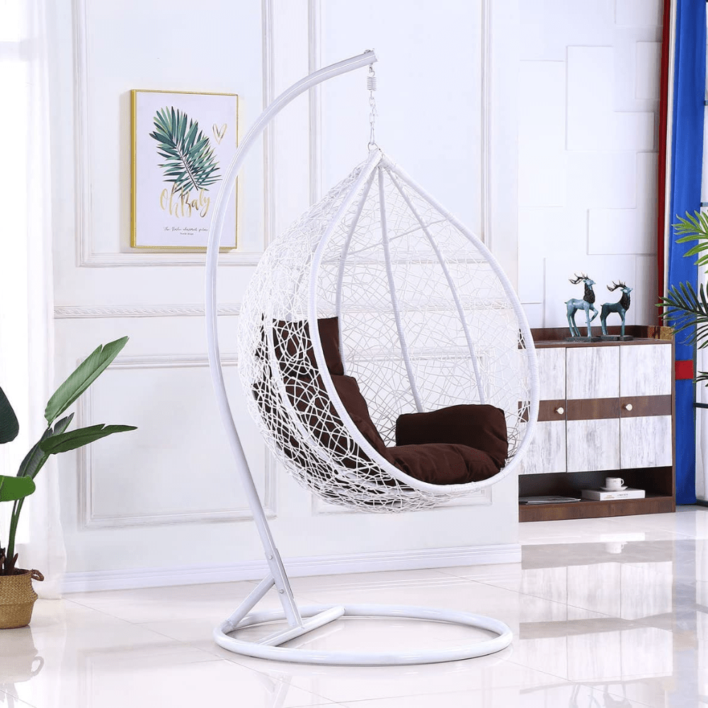 Korina Hanging Chair Swing with Random Cushion – White