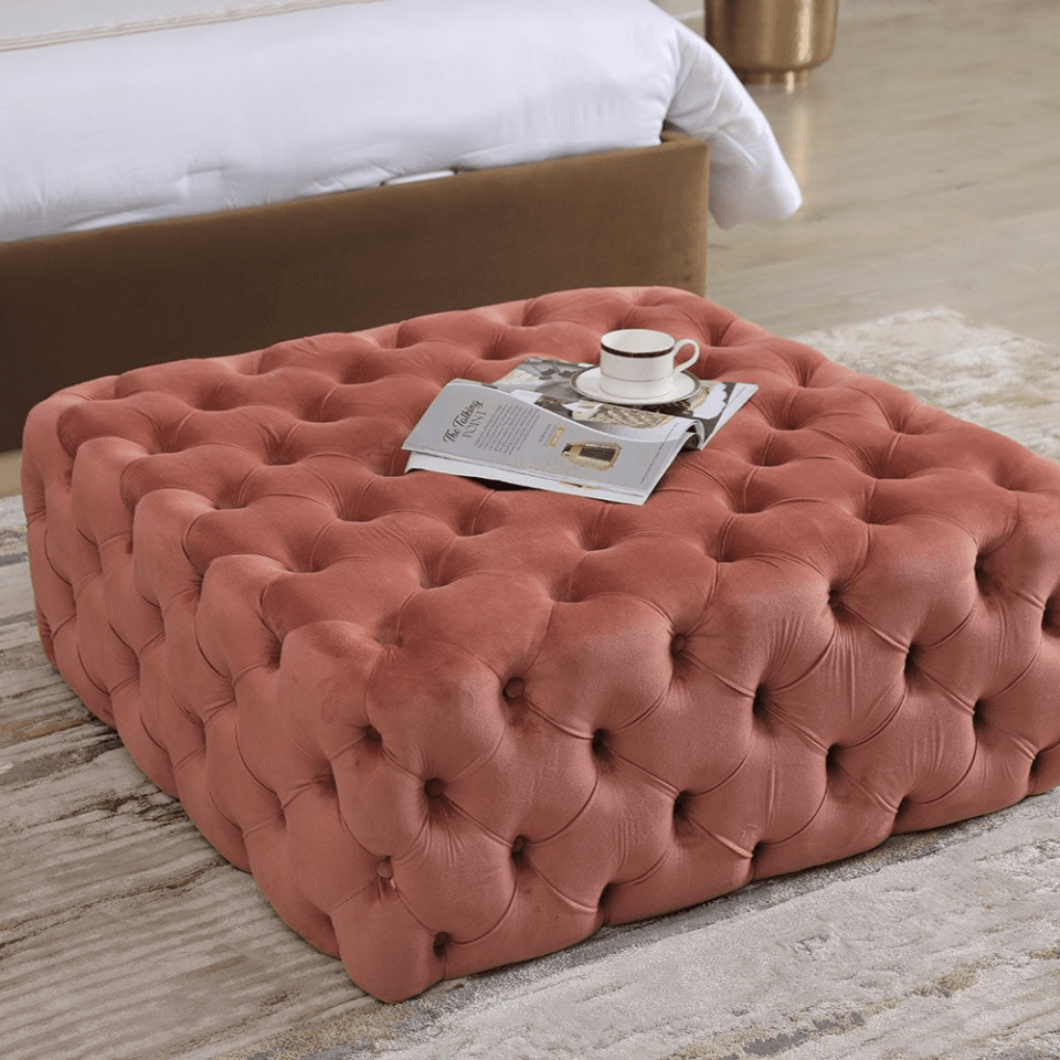 Randly Velvet Ottoman (Pink)