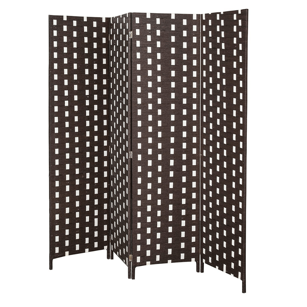 Four Panel Room Divider Brown