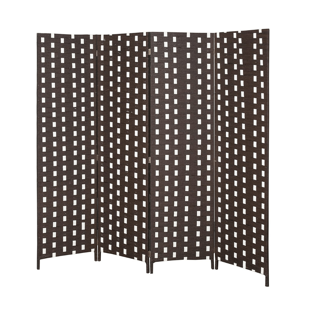 Four Panel Room Divider Brown