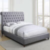 Rolled Top Upholstered Linen Bed With 2 Nightstand