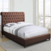 Rolled Top Upholstered Linen Bed With 2 Nightstand