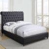 Rolled Top Upholstered Linen Bed With 2 Nightstand