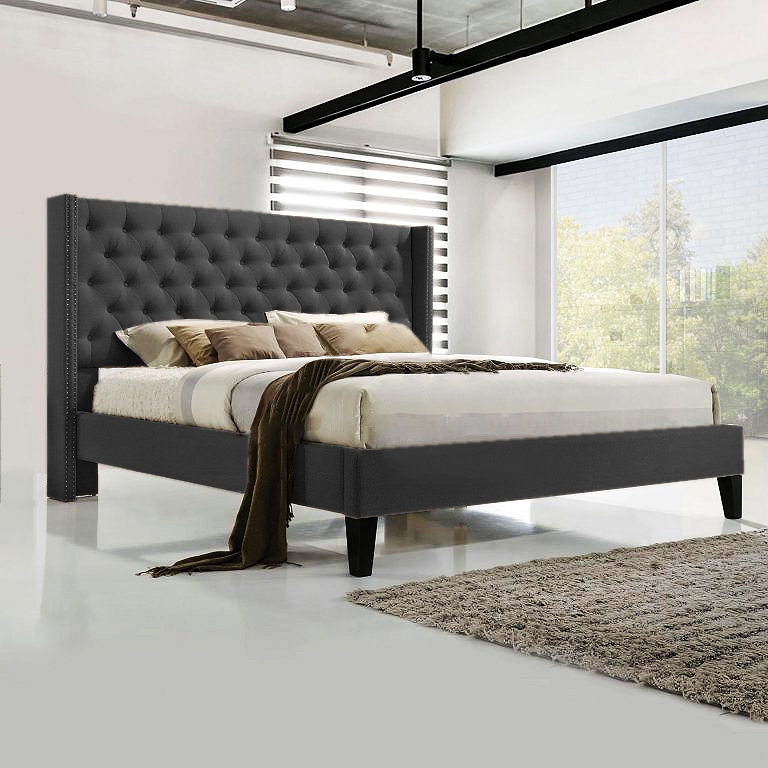 Arin Nailhead Velvet Bed With 2 Nightstand