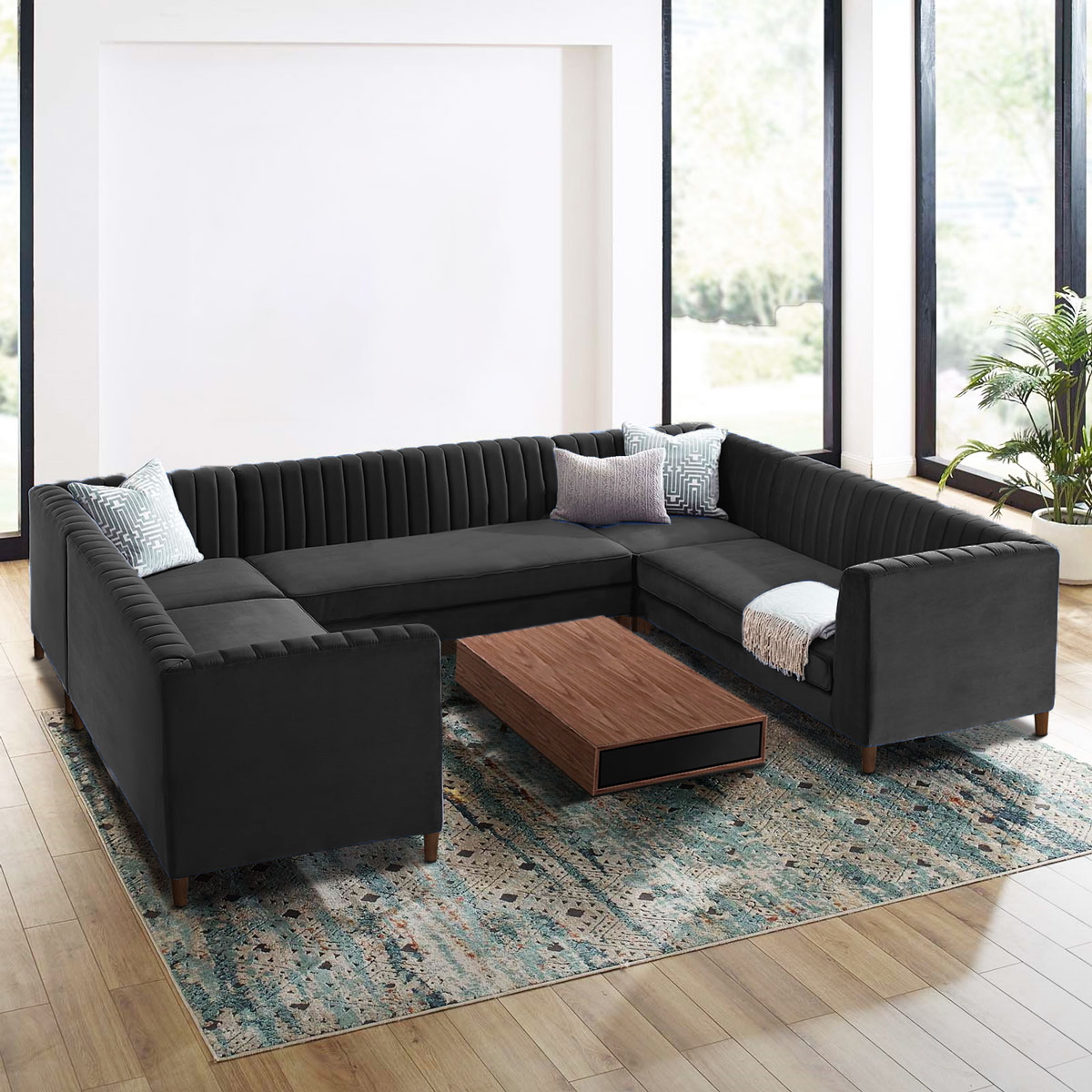 Bluet 8-Seater Velvet U-Shape Corner Sofa