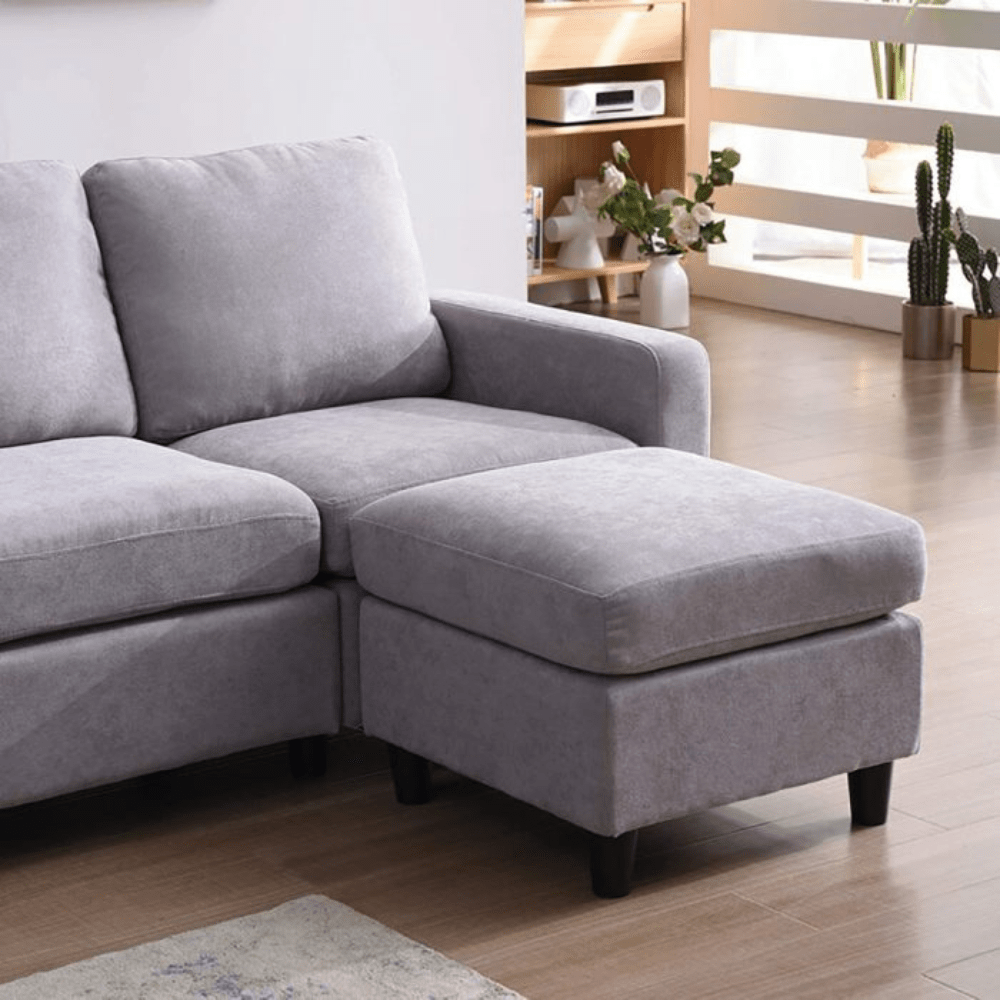 Bobkona 4-Seater Polyester L-Shape Sofa – Light Grey