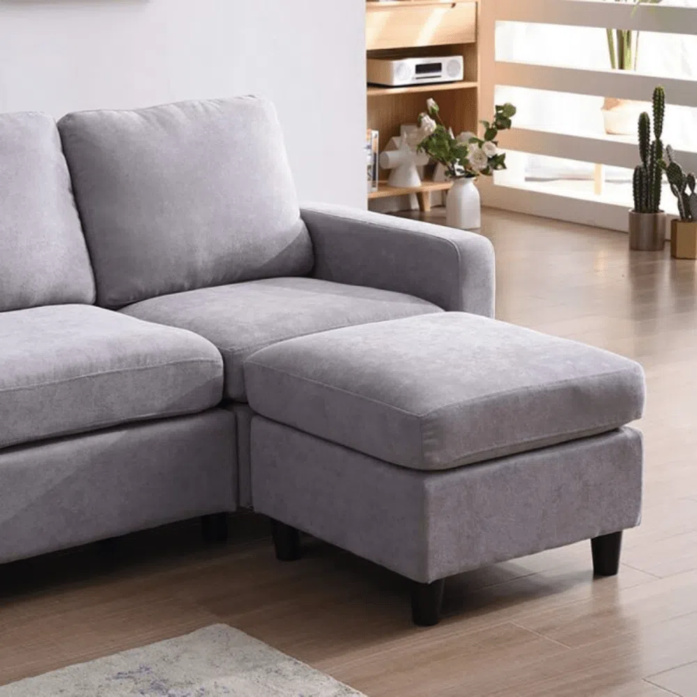 Bobkona 4-Seater Polyester L-Shape Sofa – Light Grey