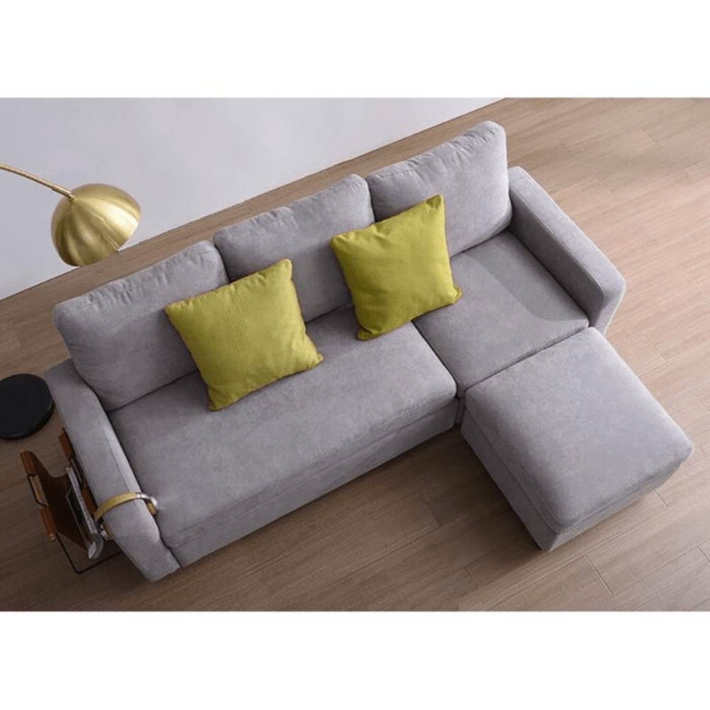Bobkona 4-Seater Polyester L-Shape Sofa – Light Grey