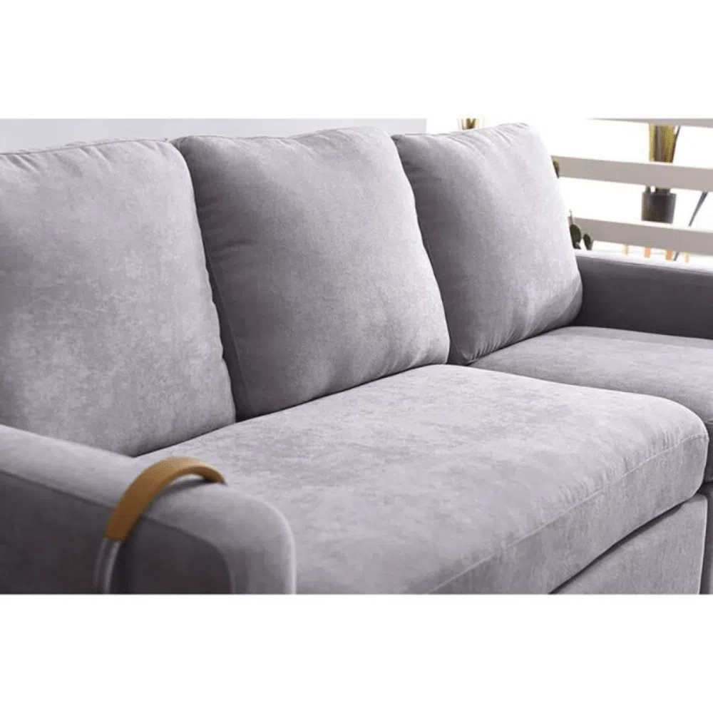 Bobkona 4-Seater Polyester L-Shape Sofa – Light Grey