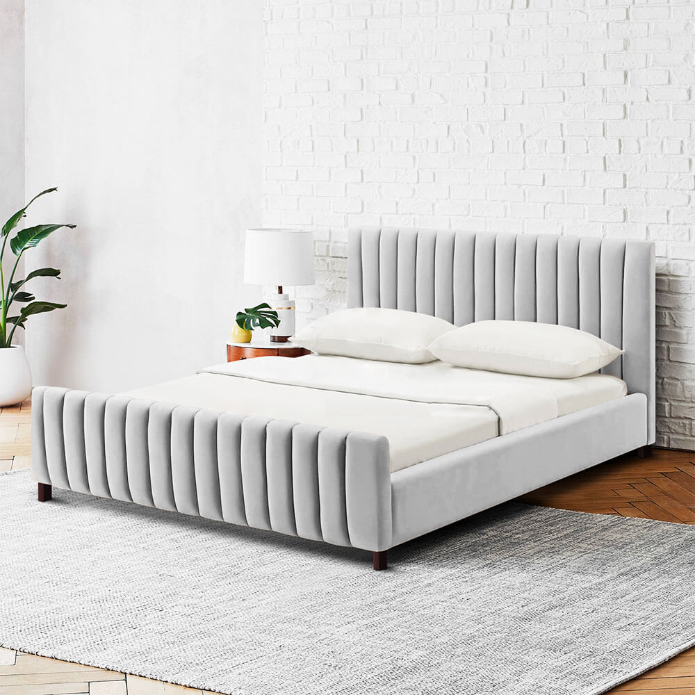 Channel Wingback Velvet Bed