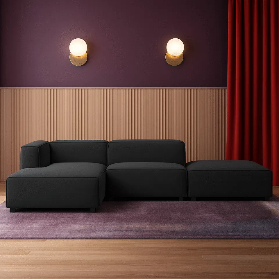 Boneblack 3-Seater Polyester L-Shape Sofa…