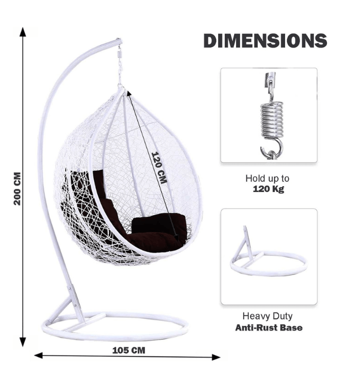 Korina Hanging Chair Swing with Random Cushion – White