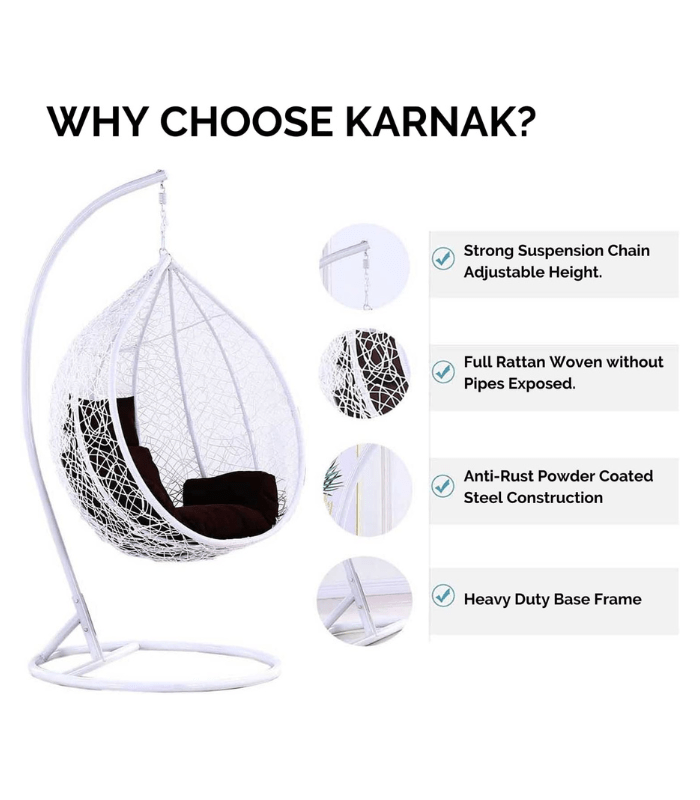 Korina Hanging Chair Swing with Random Cushion – White