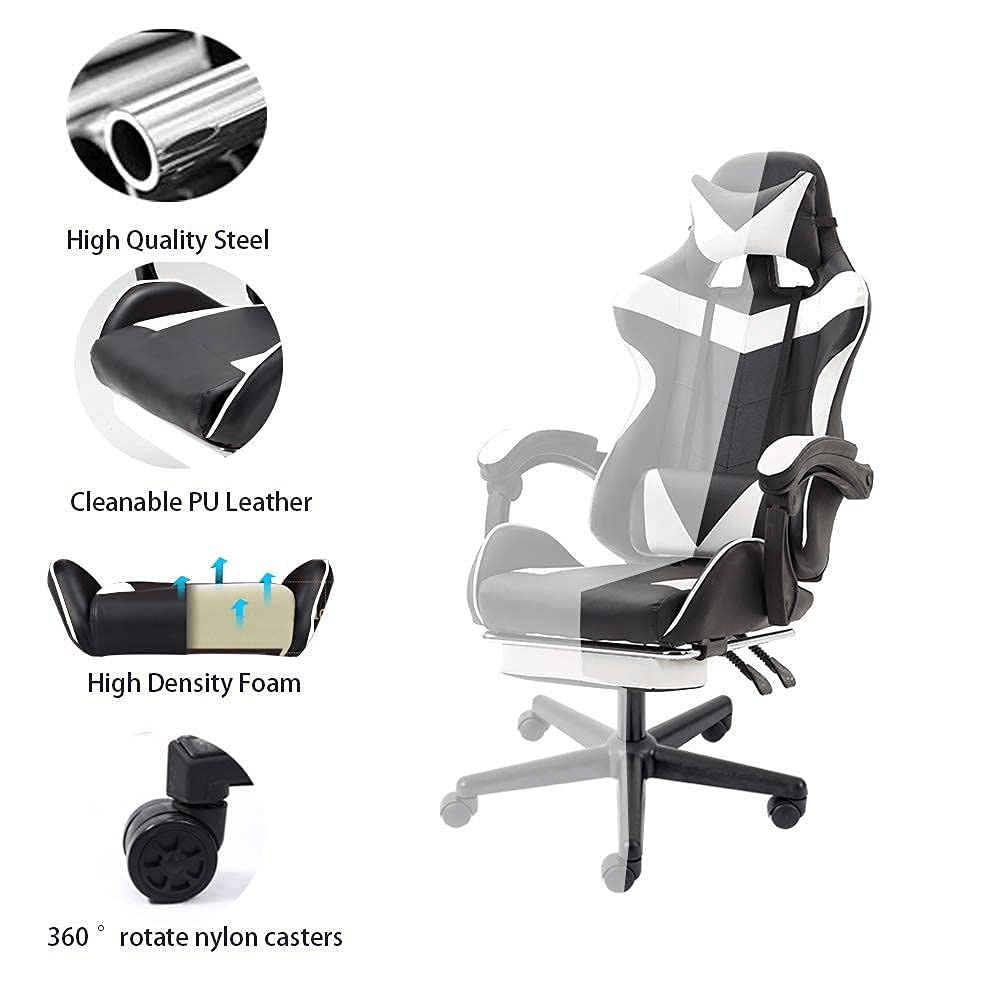 Melina Gaming Chair With Foot-rest Color (White/Black)