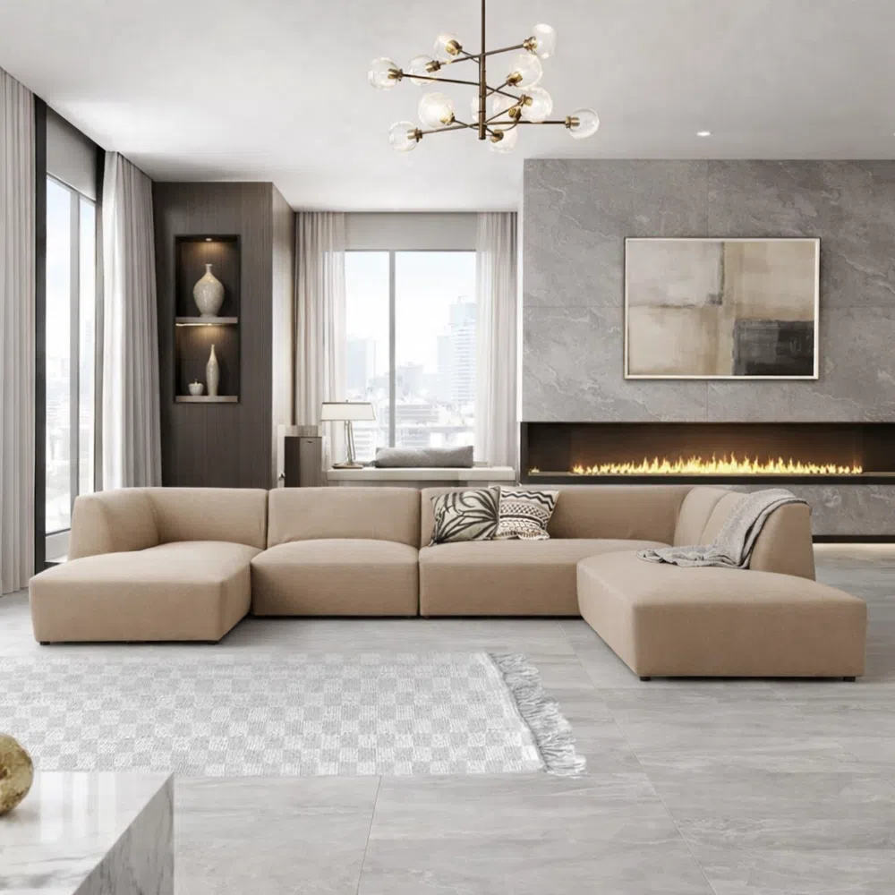 Astorn 4-Seater U-Shape Velvet Sofa