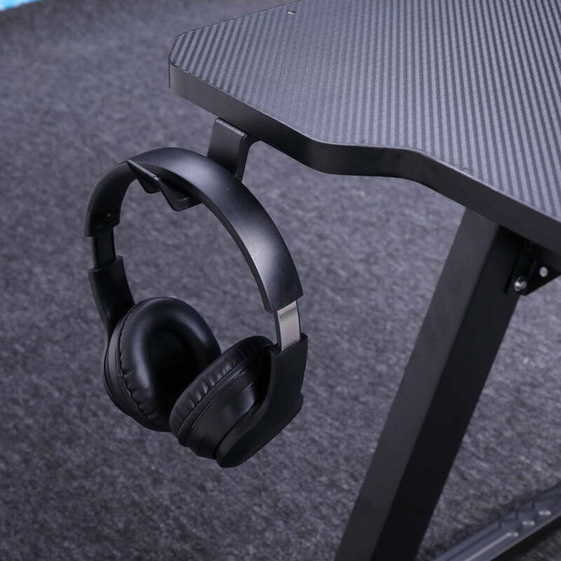Gaming Desk Embeded Carbon Fiber RGB D-Shaped Black – 120cm