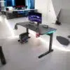 Gaming Desk Embeded Carbon Fiber RGB D-Shaped Black – 120cm