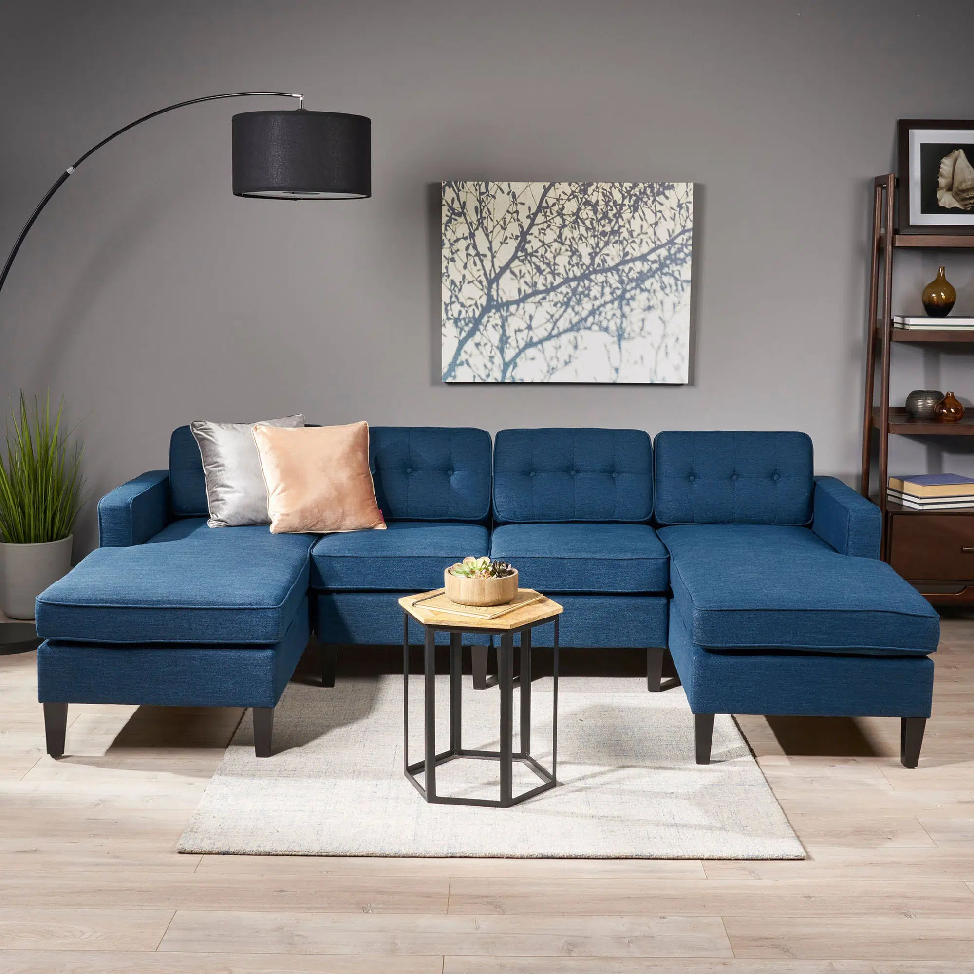 Alron Mid Century 4-Seater U-Shape Linen Sofa
