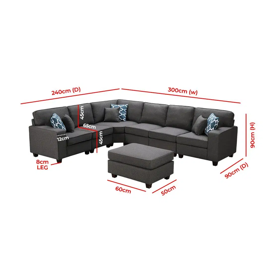 Jorden 6-Seater L-Shape Polyester Sofa – Grey