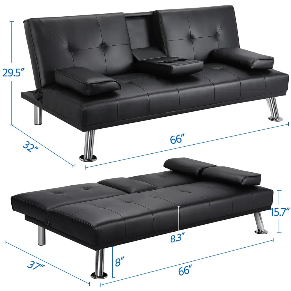 Strandom 2-Seater Leather Futon Sofa Bed