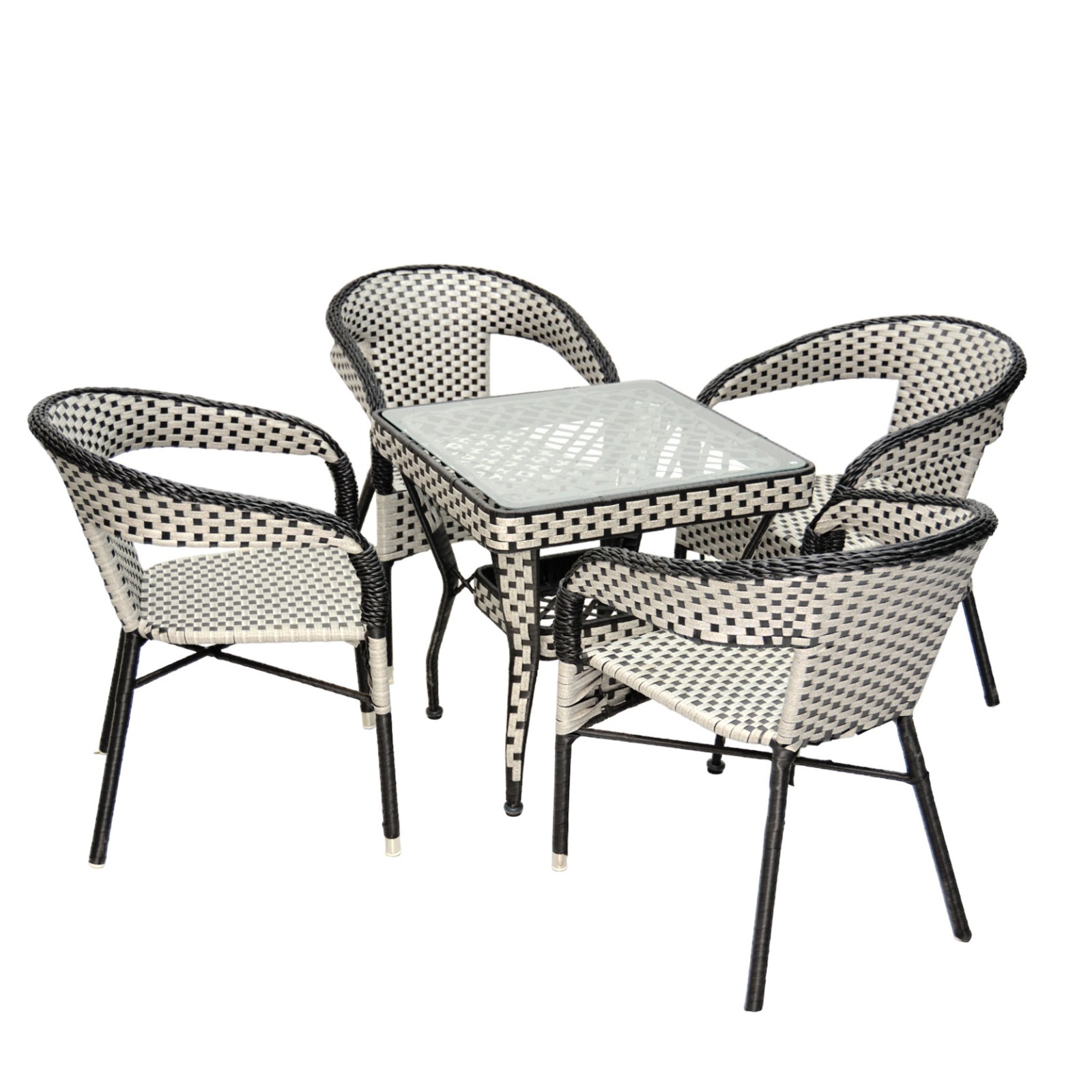 Ashly Patio Rattan Dining Set Color (White/Black)