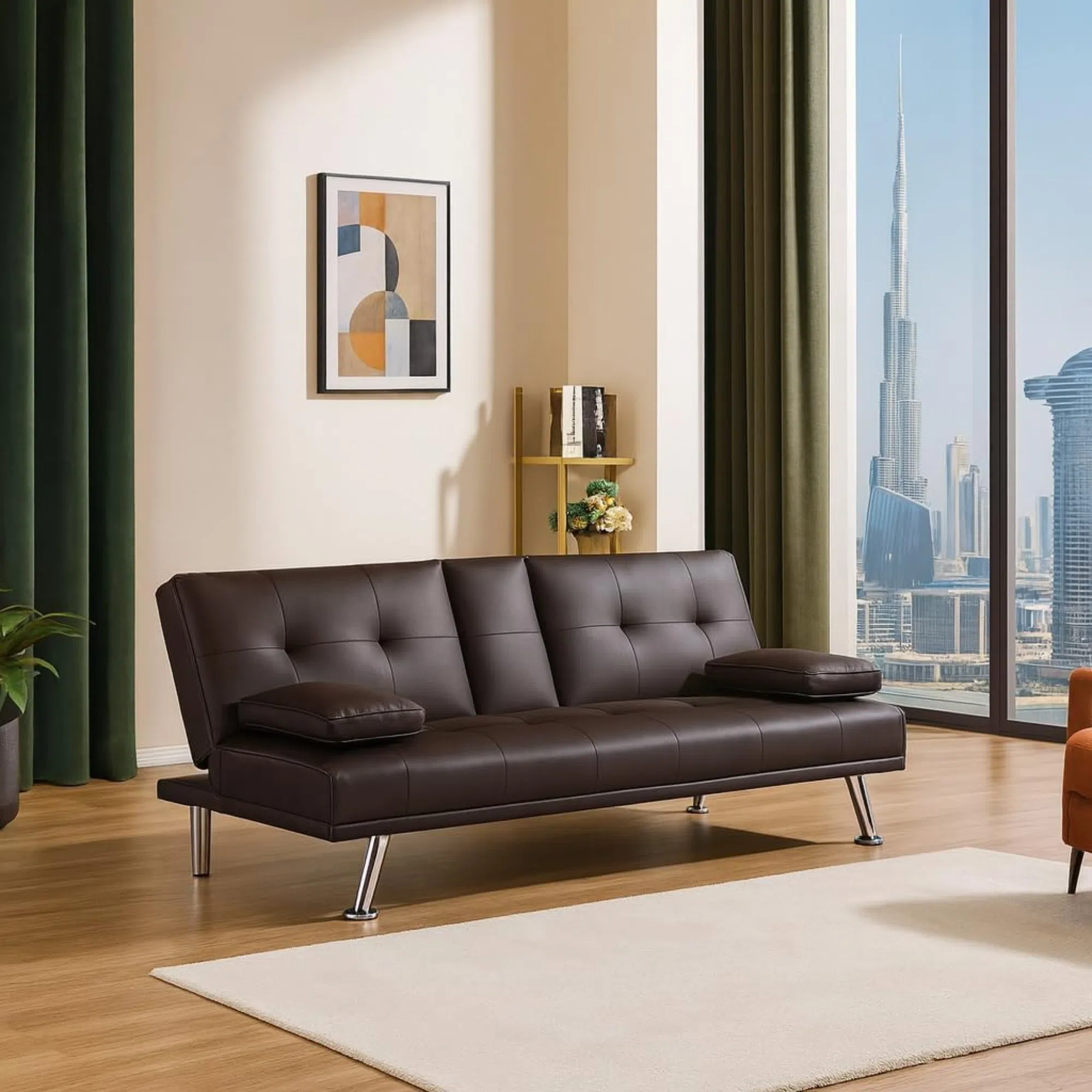 Strandom 2-Seater Leather Futon Sofa Bed