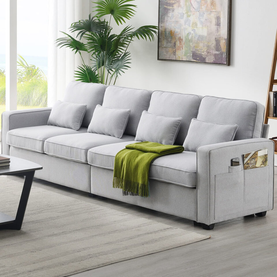 Sealand 4 Seater Polyester Sofa – Light Grey