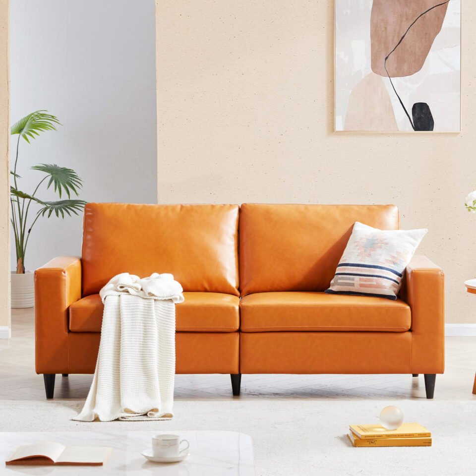 Berlin 2 Seater Leather Sofa – Orange…