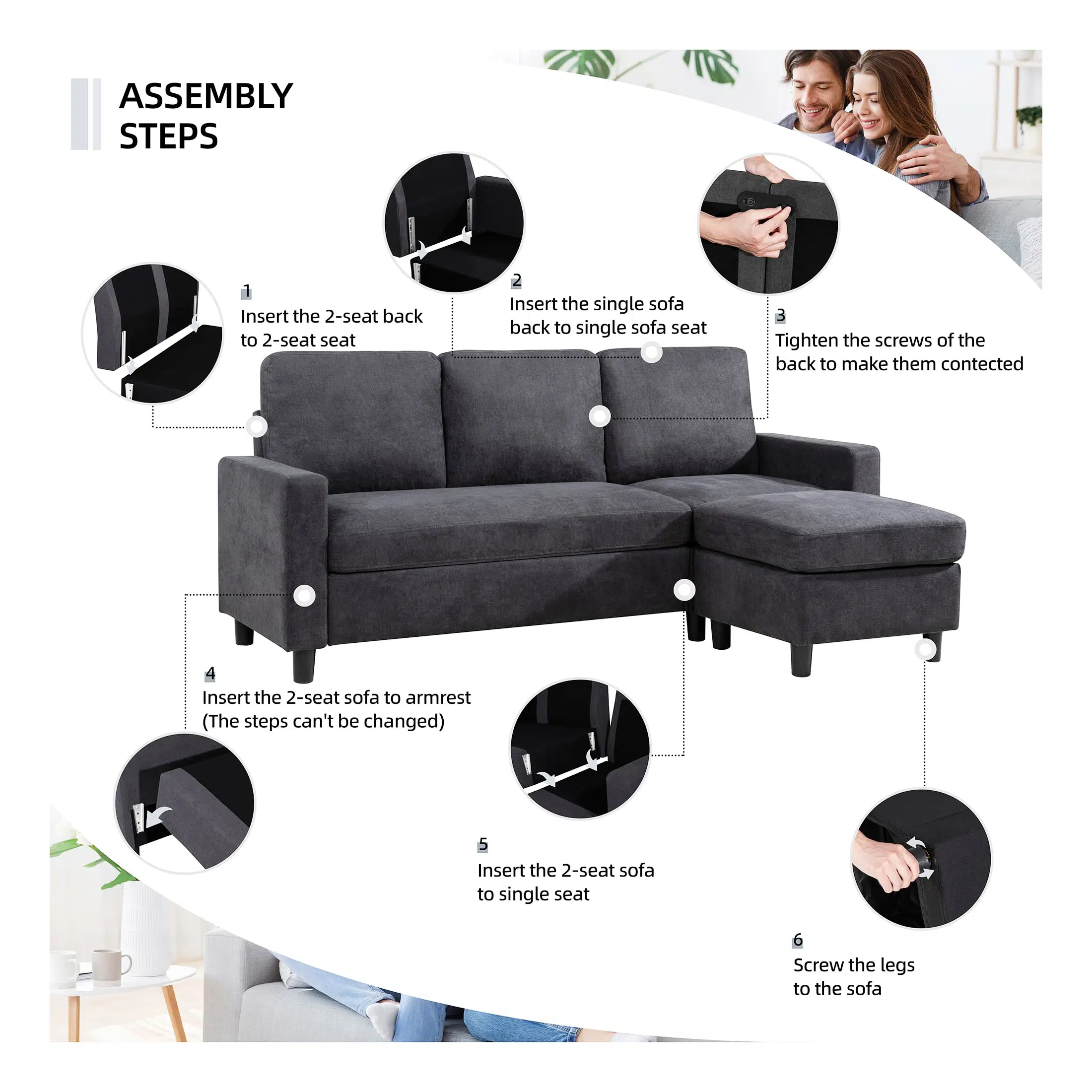 Athens 3-Seater L-Shape Polyester Sofa
