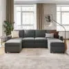 Linsy Salon 4-Seater U-Shape Polyester Sofa – Grey