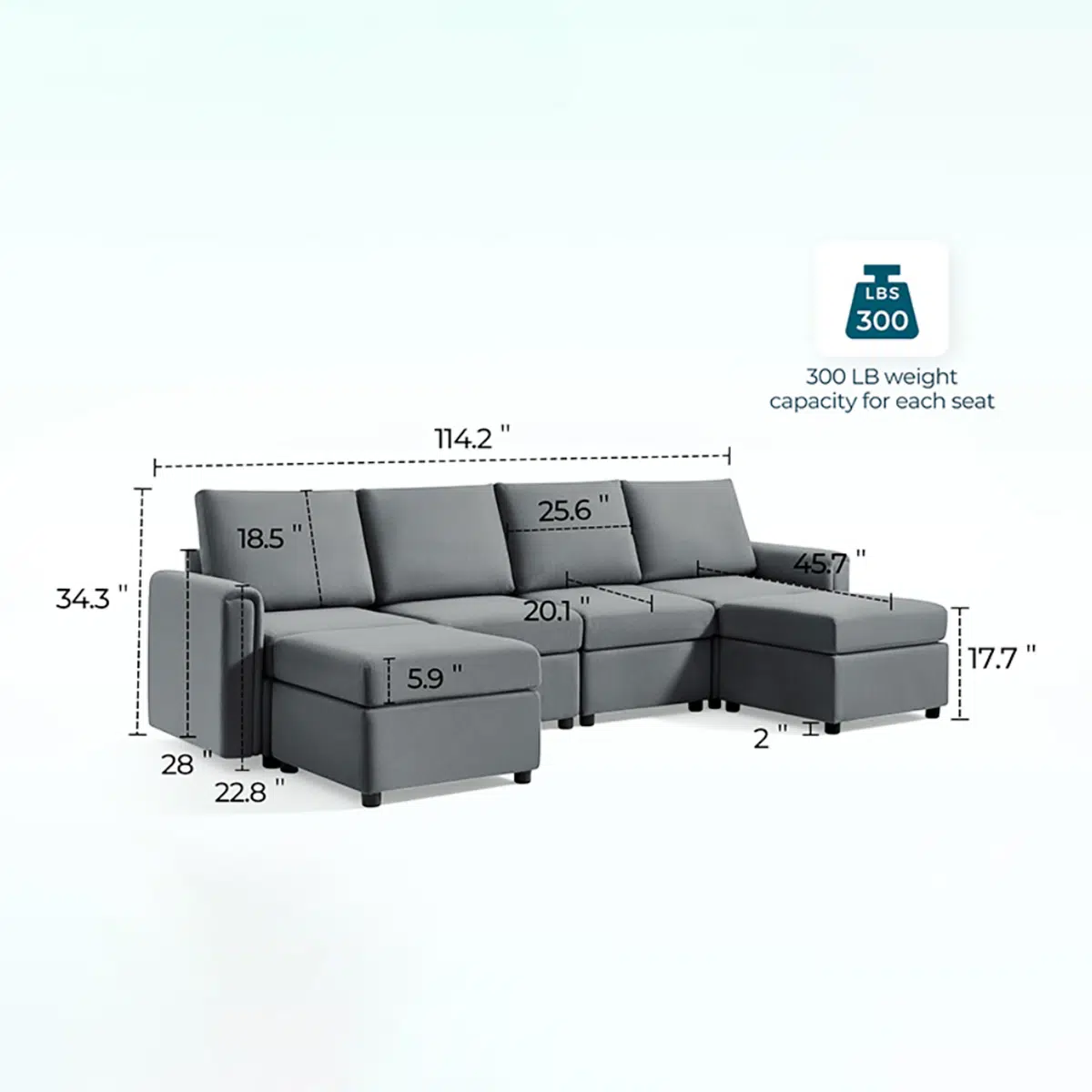 Linsy Salon 4-Seater U-Shape Polyester Sofa – Grey