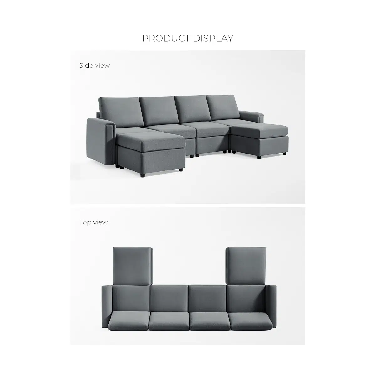 Linsy Salon 4-Seater U-Shape Polyester Sofa – Grey