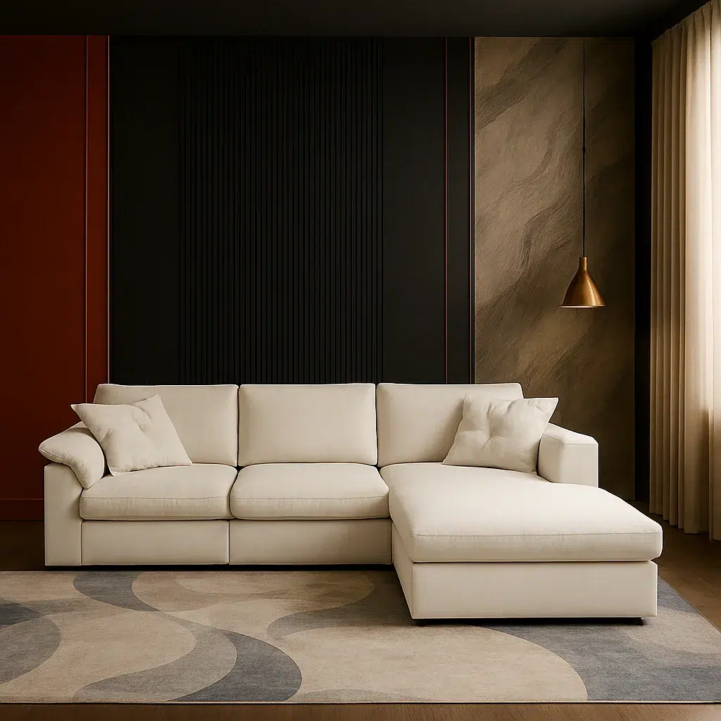 American 3-Seater Polyester Fabric L-Shape Sofa – White