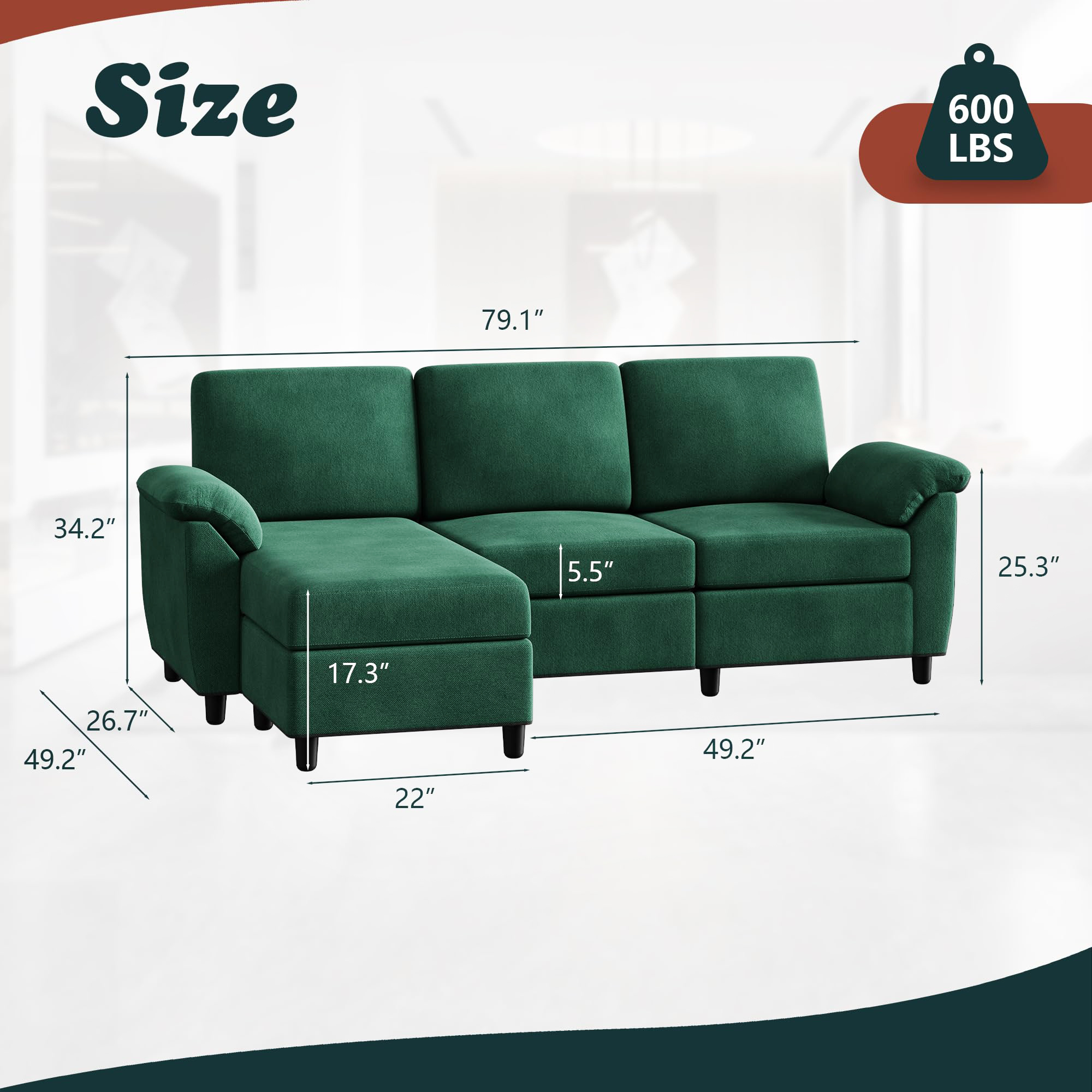 Montana 3-Seater L-Shape Polyester Sofa – Green