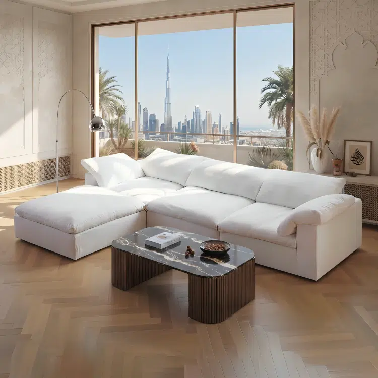 Cloud 3 Seater L Shape Sofa (White)