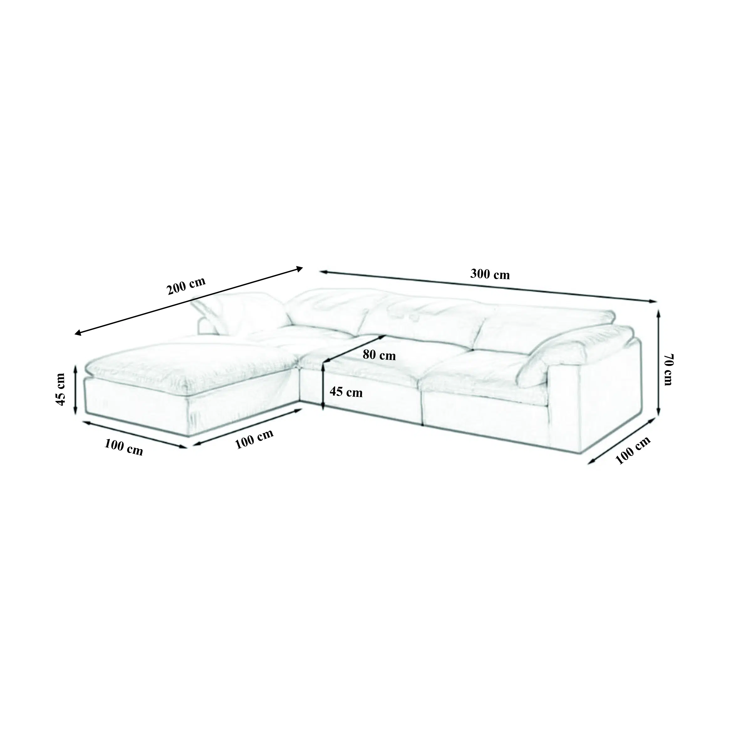 Cloud 3 Seater L Shape Sofa (White)