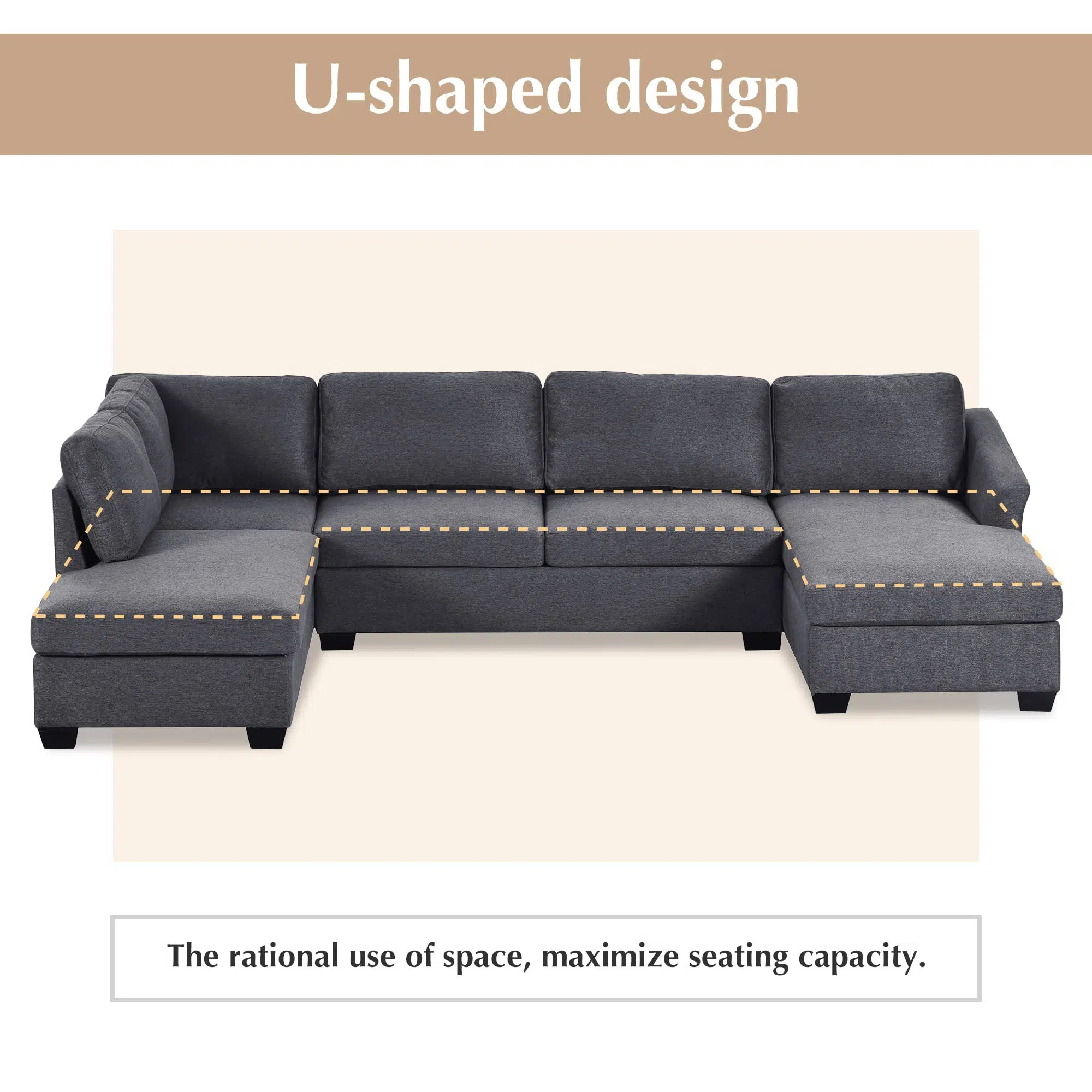 Jattebo 5-Seater U-Shape Polyester Sofa