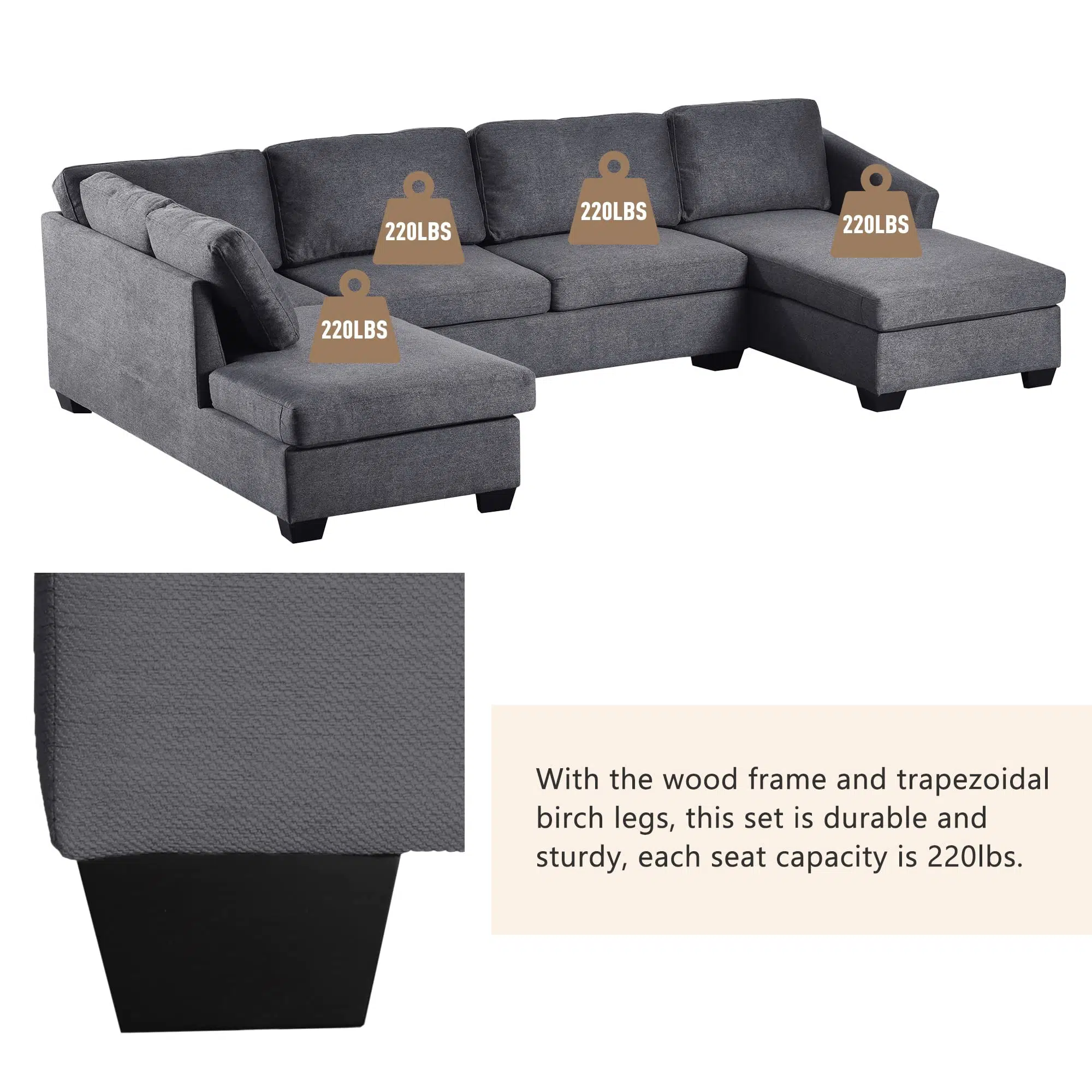 Jattebo 5-Seater U-Shape Polyester Sofa