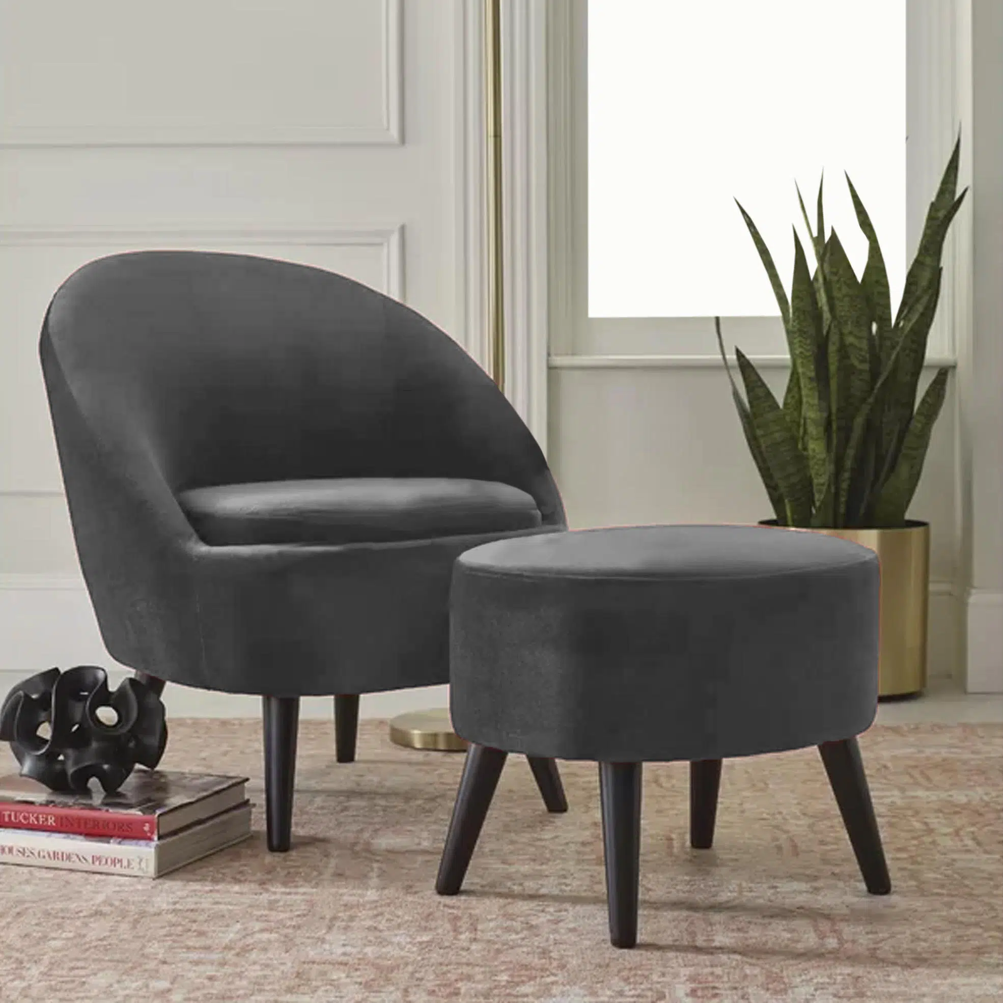 Caramels 1 Seater Velvet Armchair And Ottoman