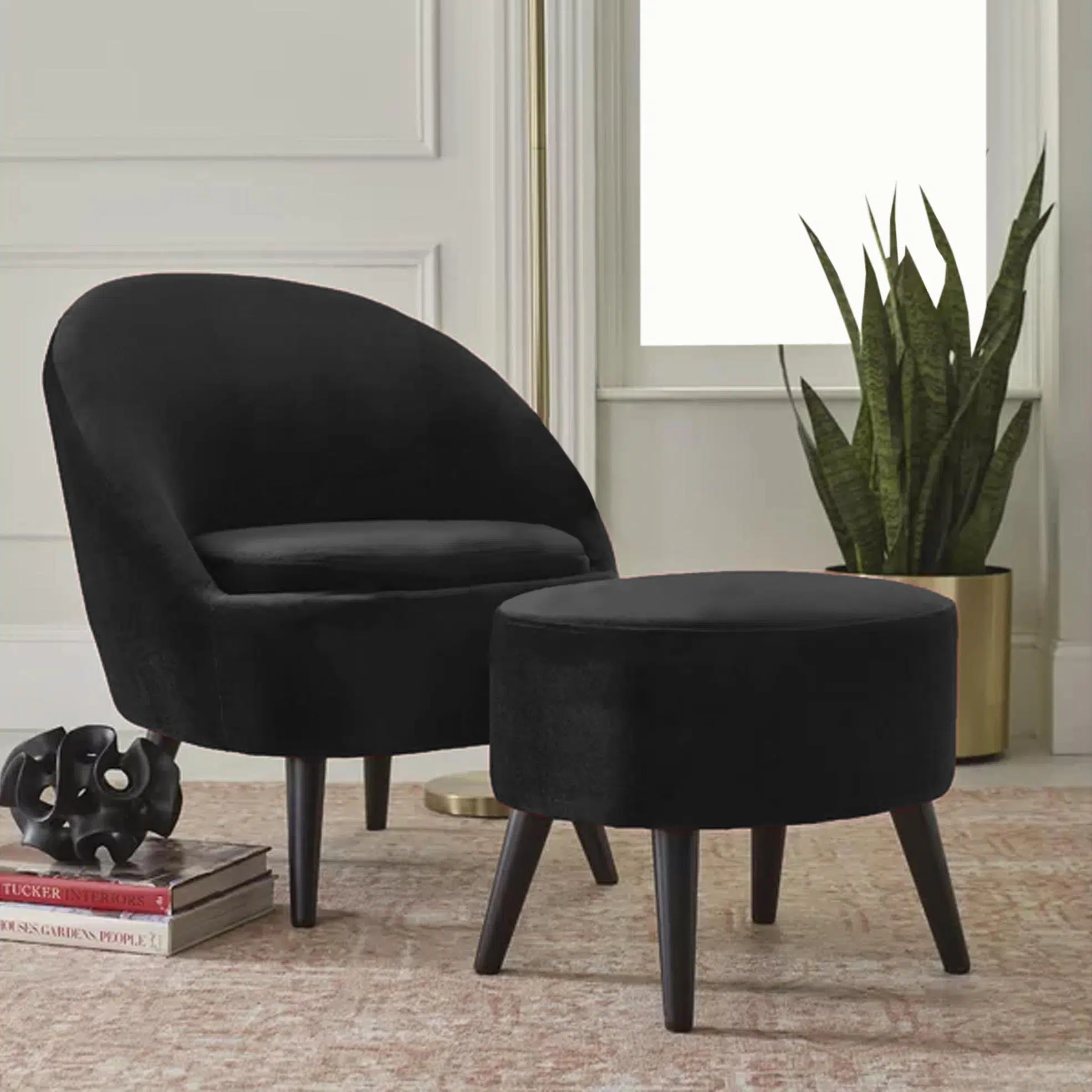 Caramels 1 Seater Velvet Armchair And Ottoman