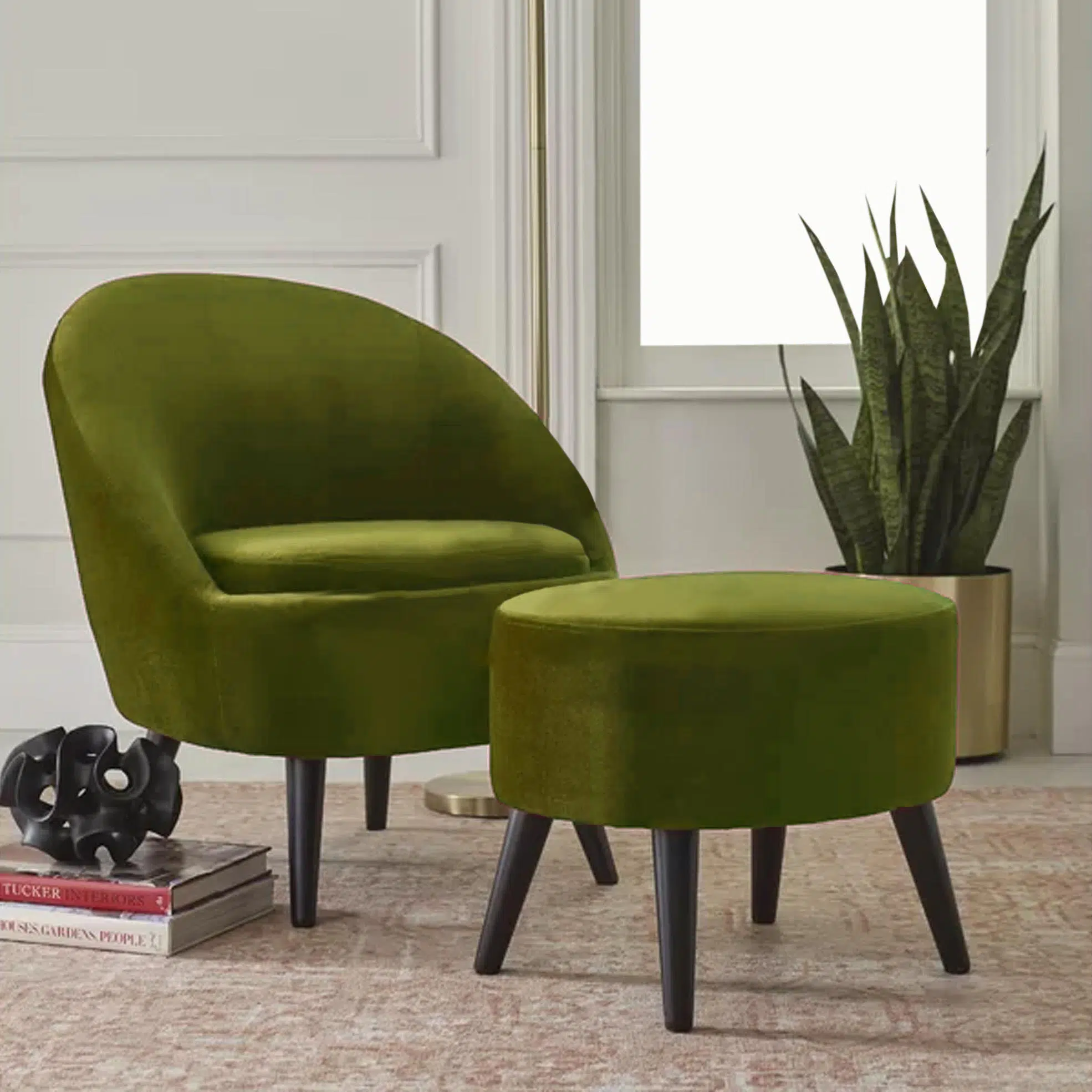 Caramels 1 Seater Velvet Armchair And Ottoman