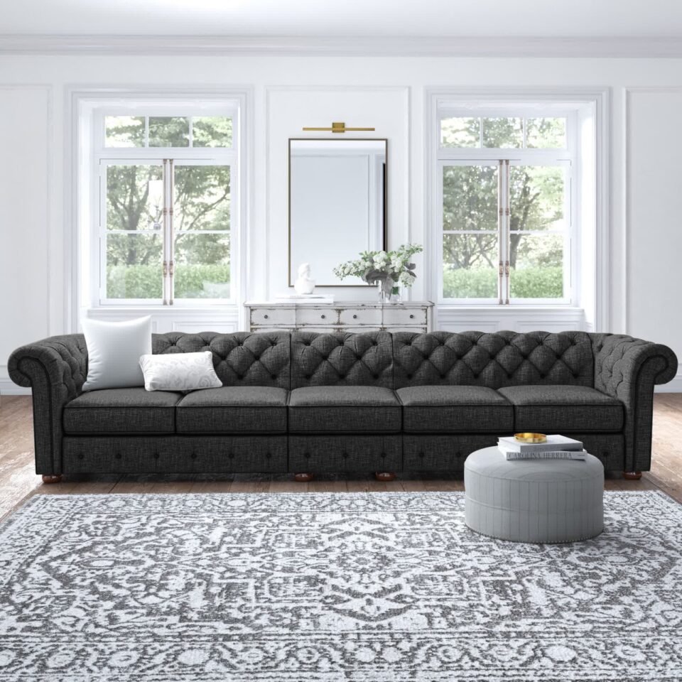Classic Button Tufted 5 Seater Linen Sofa