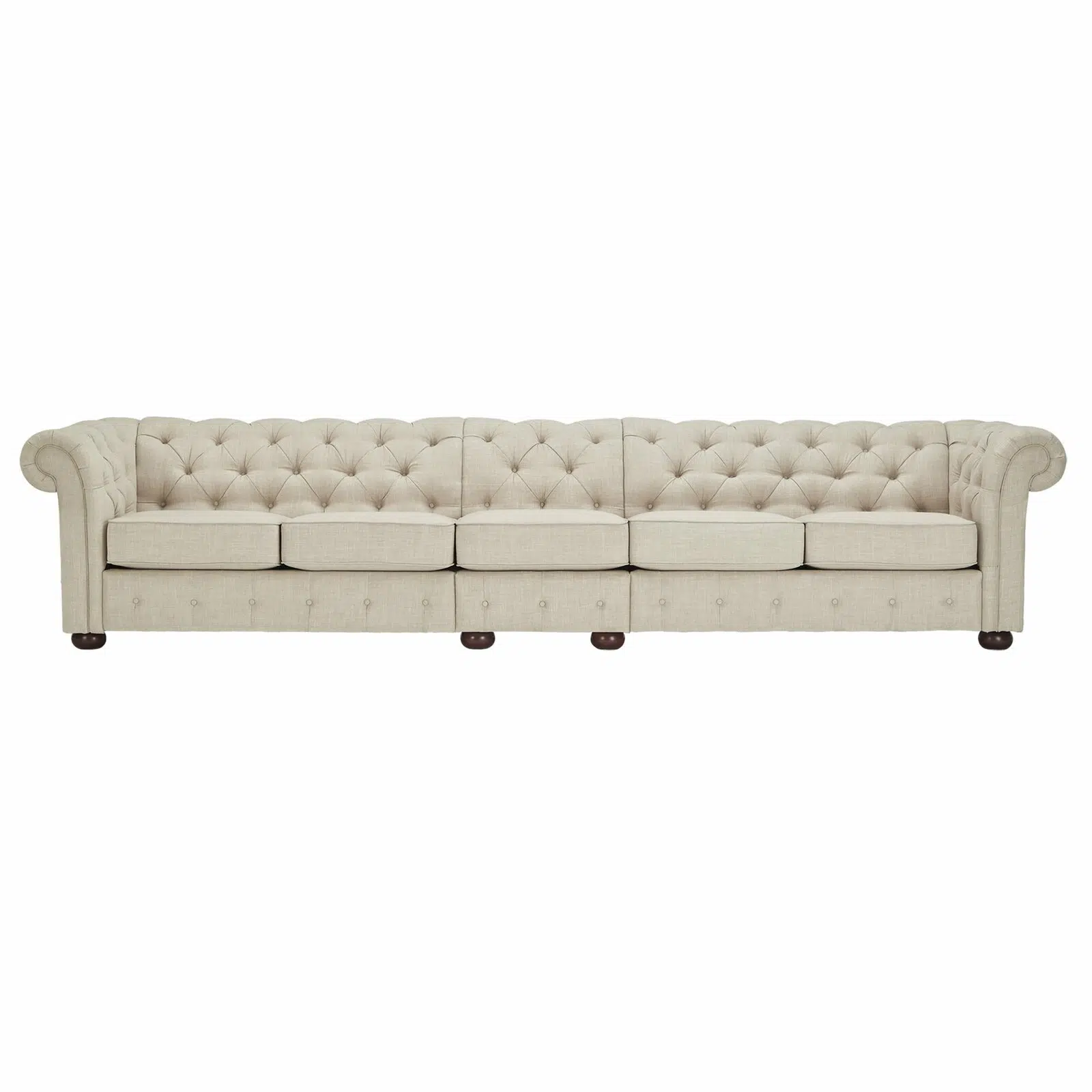 Classic Button Tufted 5 Seater Linen Sofa