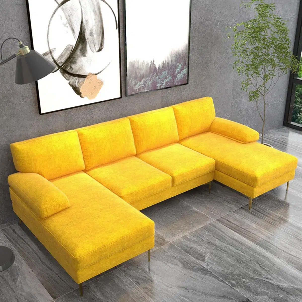 Leisure 4 Seater U-Shape Linen Sofa