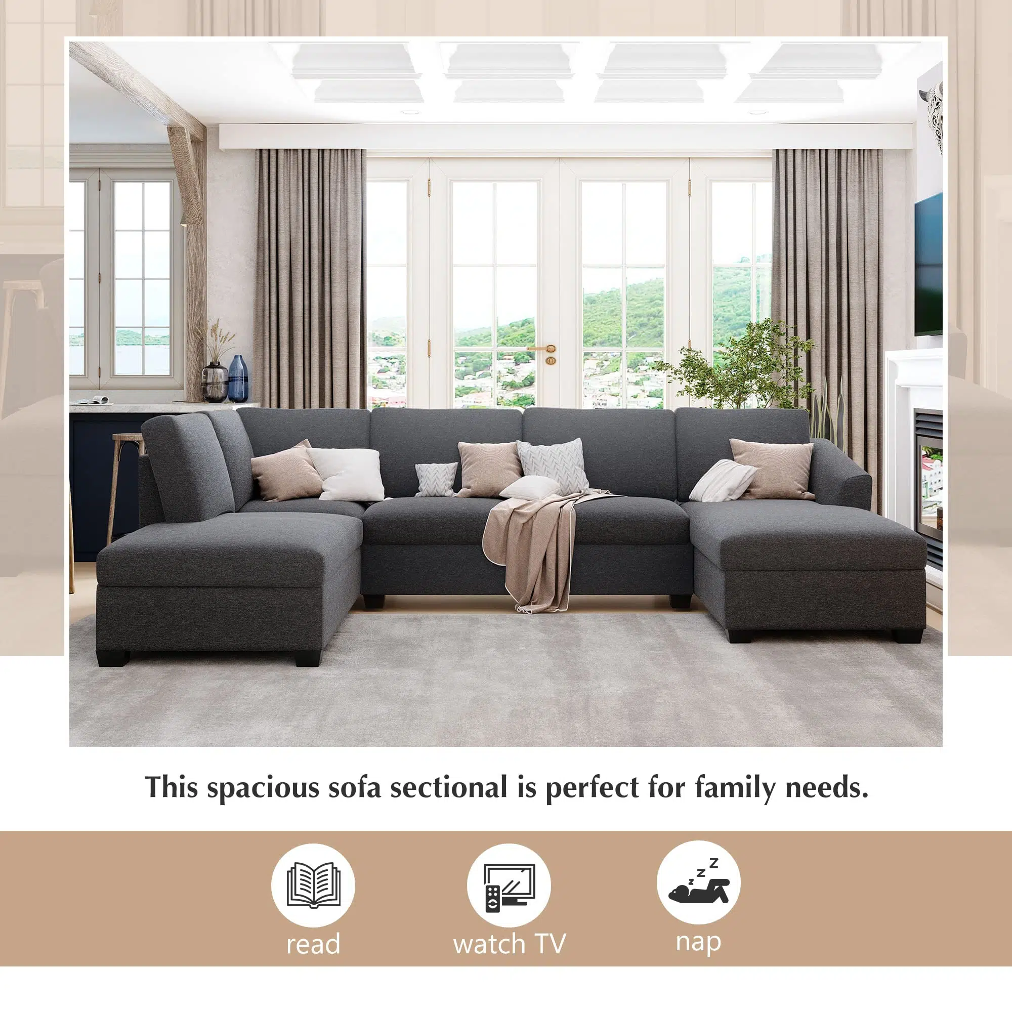 Jattebo 5-Seater U-Shape Polyester Sofa
