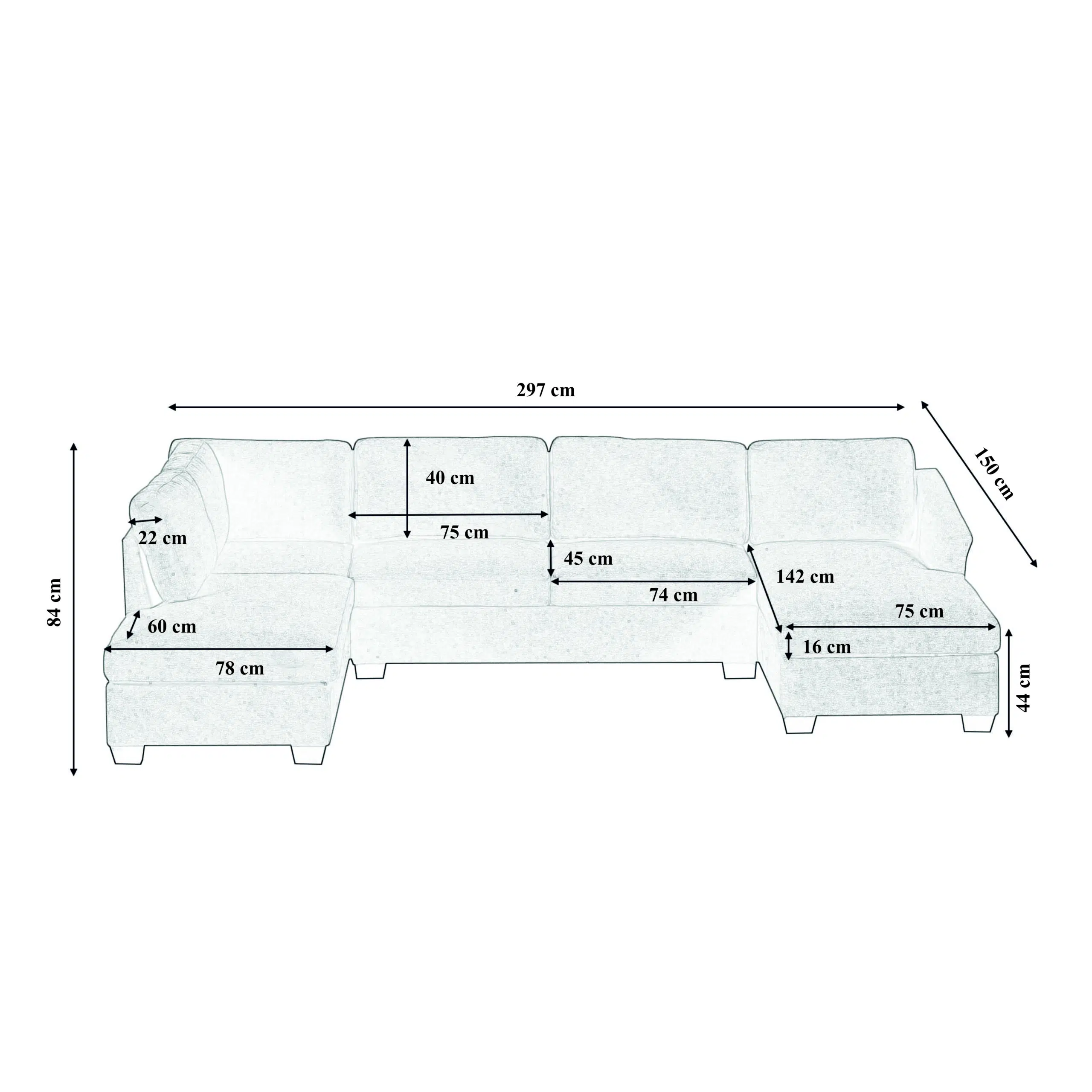 Jattebo 5-Seater U-Shape Polyester Sofa