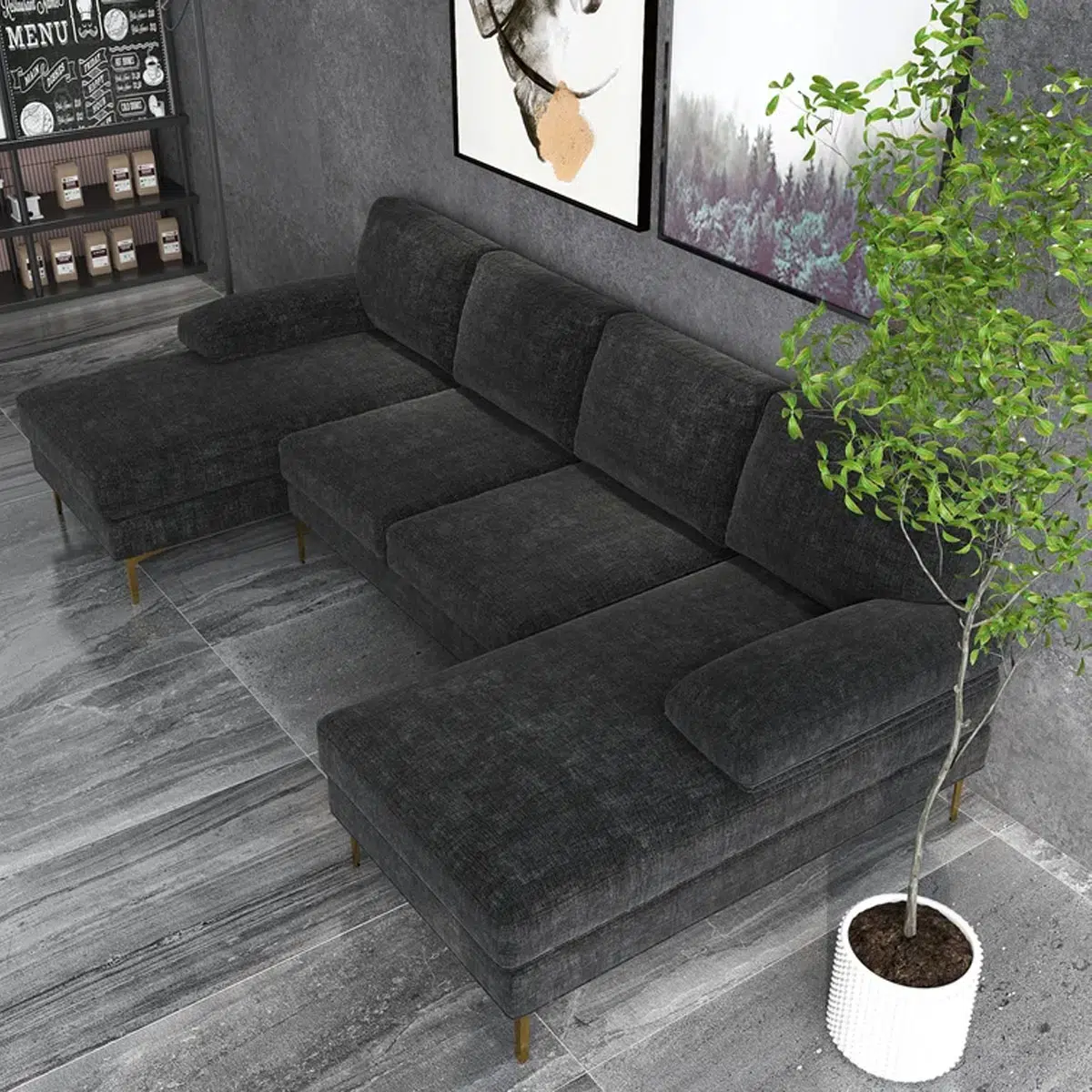 Leisure 4 Seater U-Shape Linen Sofa