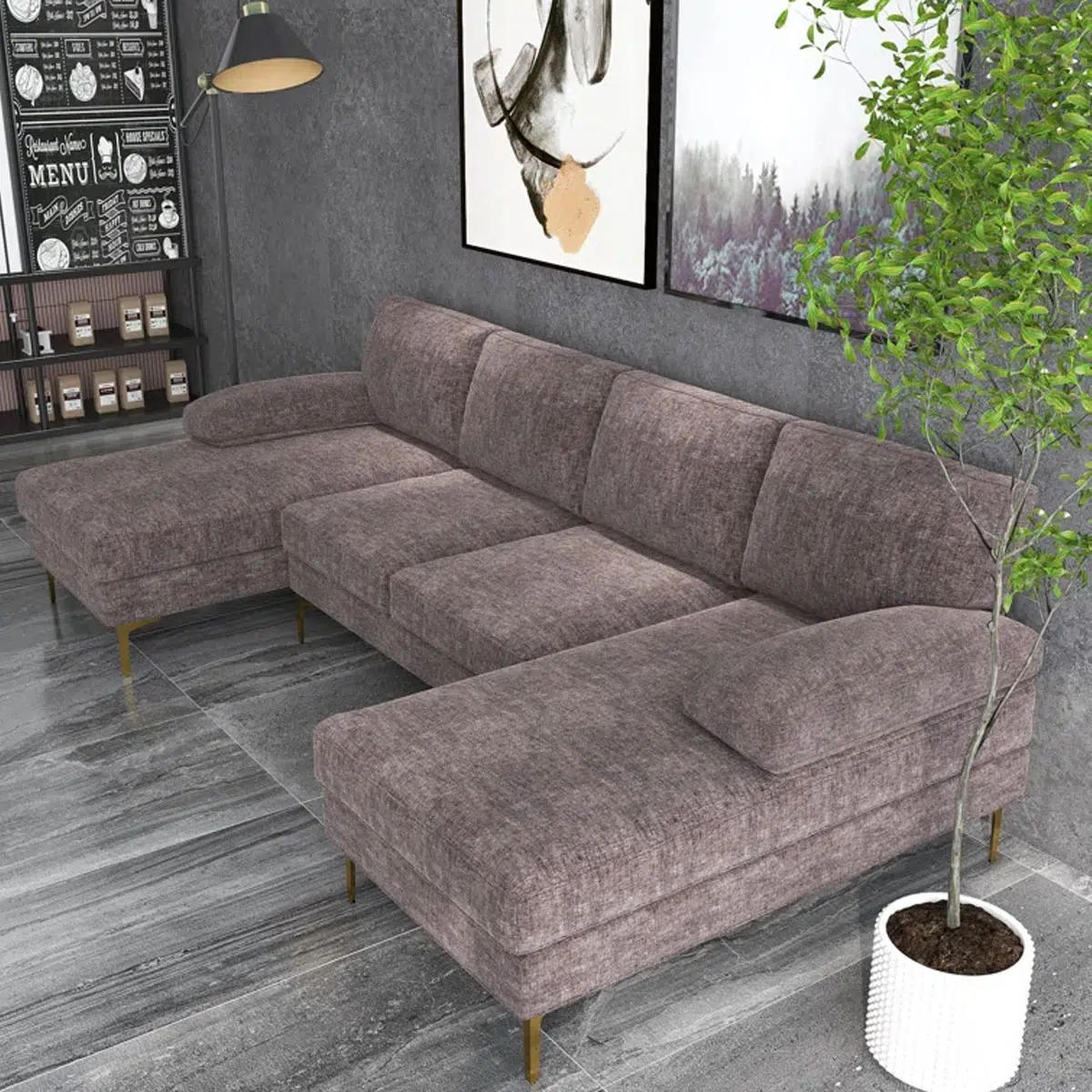 Leisure 4 Seater U-Shape Linen Sofa