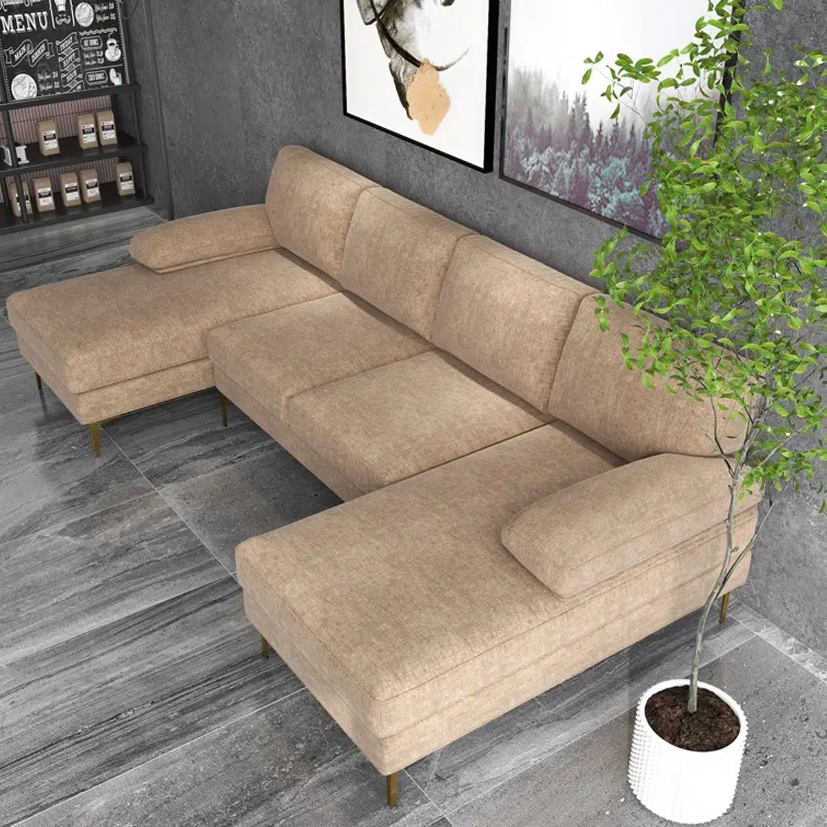 Leisure 4 Seater U-Shape Linen Sofa