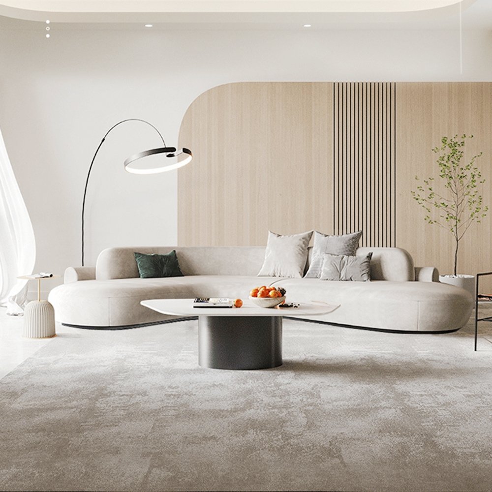 Lennon Scratch Resistant Velvet Curve Sofa (Beige)